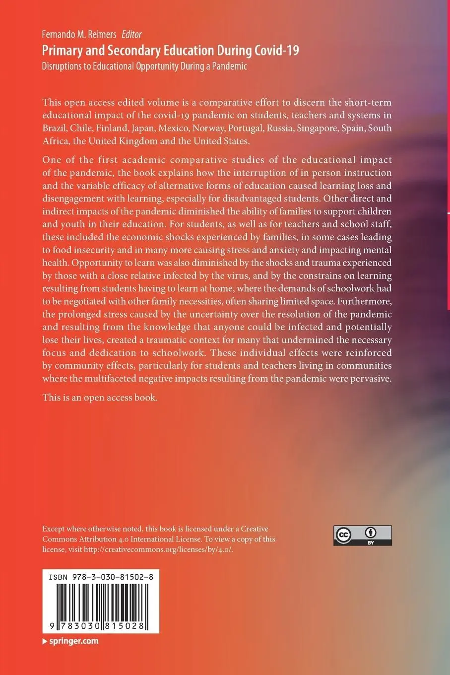 Rückseite: 9783030815028 | Primary and Secondary Education During Covid-19 | Fernando M. Reimers