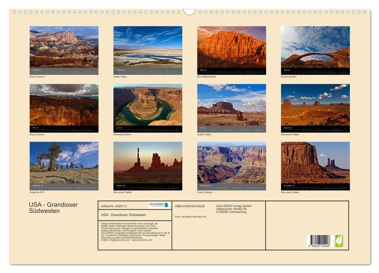 Bild: 9783516155228 | USA - Grandioser Südwesten (Wandkalender 2026 DIN A2 quer),...