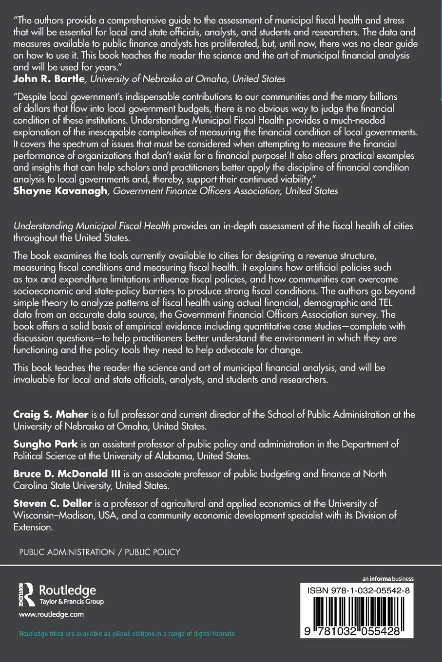 Rückseite: 9781032055428 | Understanding Municipal Fiscal Health | Craig S. Maher (u. a.) | Buch