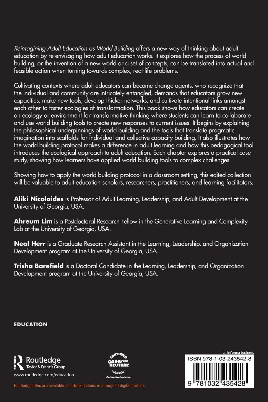 Rückseite: 9781032435428 | Reimagining Adult Education as World Building | Nicolaides (u. a.)