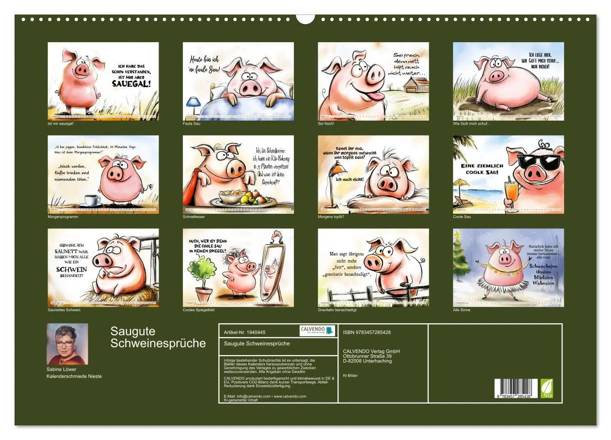 Bild: 9783457285428 | Saugute Schweinesprüche (Wandkalender 2026 DIN A2 quer), CALVENDO...