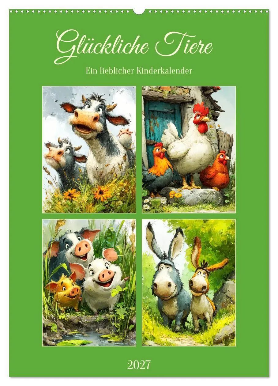Cover: 9783516825428 | Glückliche Tiere. Ein lieblicher Kinderkalender (Wandkalender 2027...
