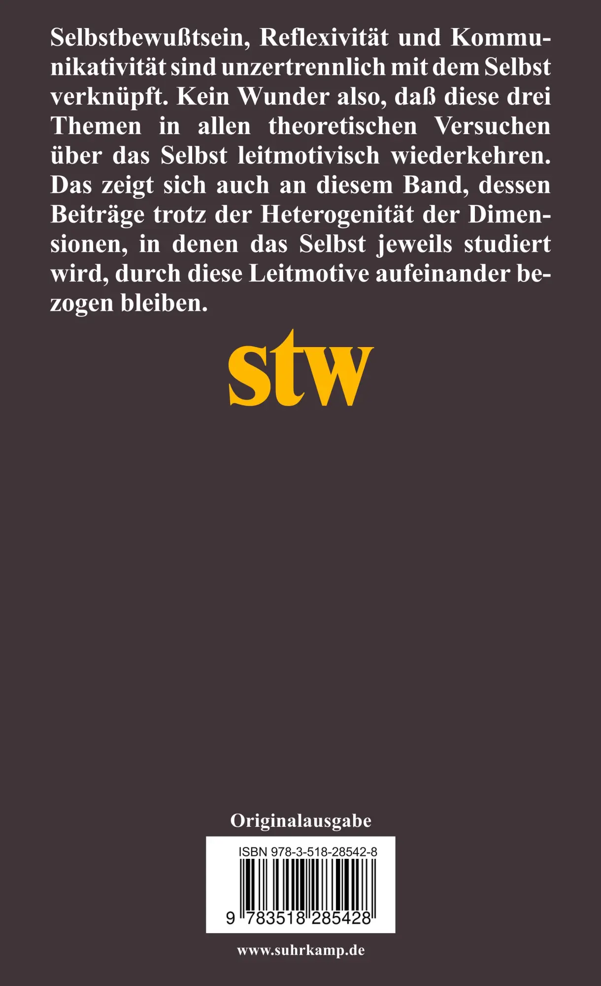 Rückseite: 9783518285428 | Dimensionen des Selbst | Helmut Pape (u. a.) | Taschenbuch | 453 S.