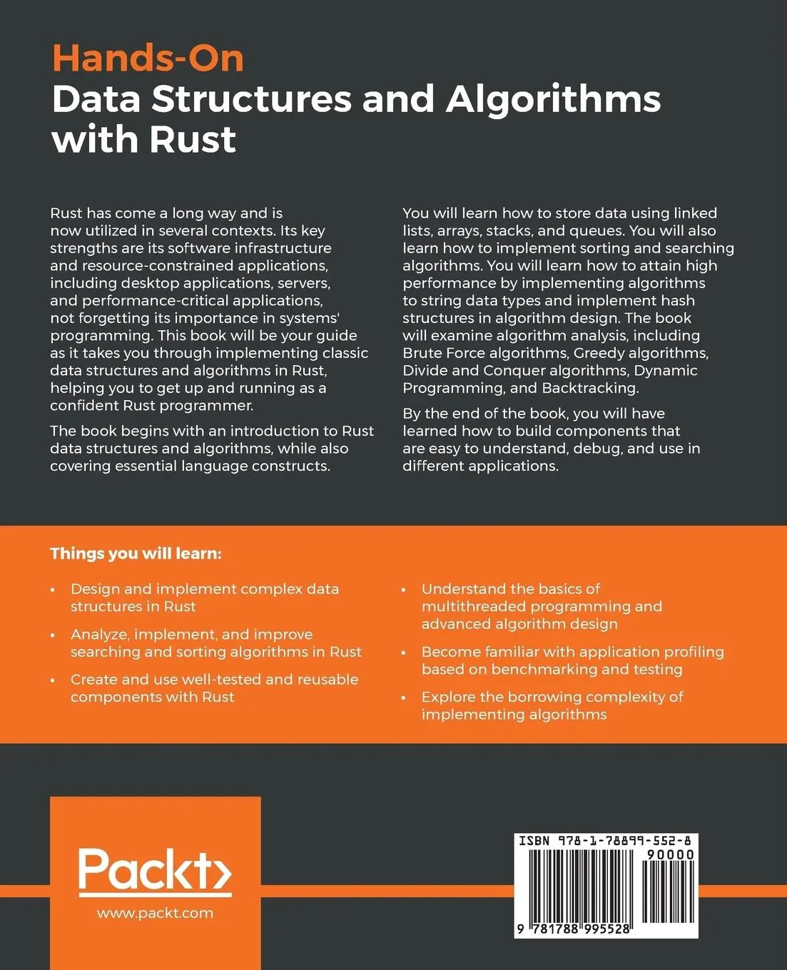 Rückseite: 9781788995528 | Hands-On Data Structures and Algorithms with Rust | Claus Matzinger