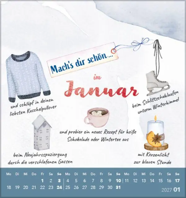 Bild: 9783819305528 | Mach's dir schön 2027 | aufstellbarer Postkartenkalender | Korsch