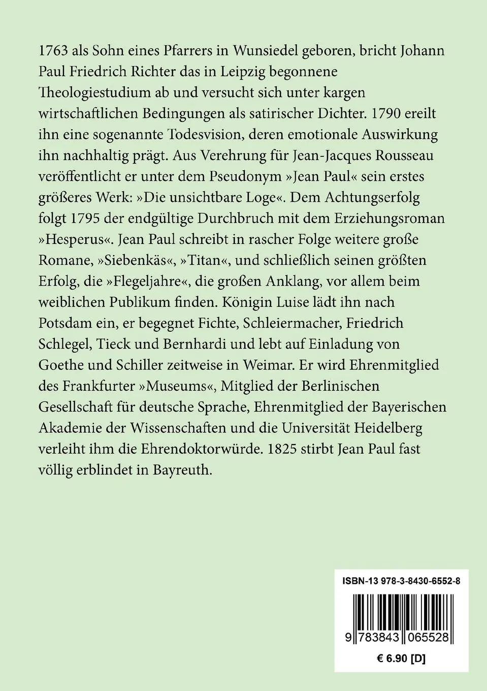 Rückseite: 9783843065528 | Leben des Quintus Fixlein | Jean Paul | Taschenbuch | 224 S. | Deutsch