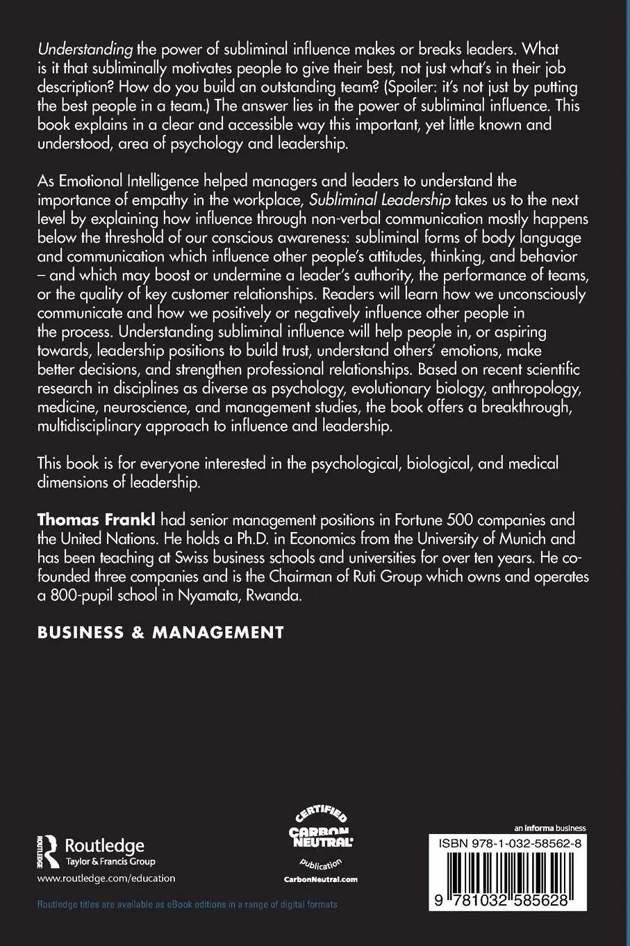 Rückseite: 9781032585628 | Subliminal Leadership | Thomas Frankl | Taschenbuch | Englisch | 2023