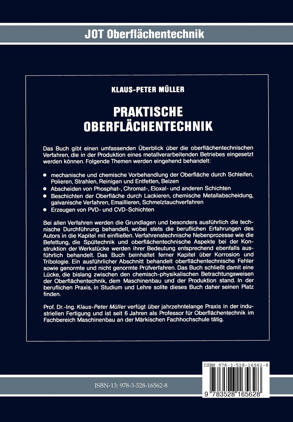 Rückseite: 9783528165628 | Praktische Oberflächentechnik | Vorbehandeln · Beschichten · Prüfen