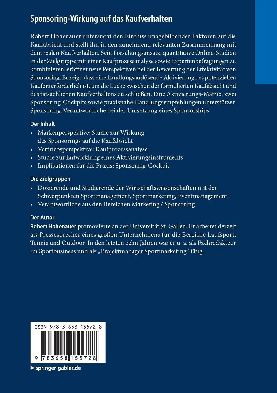 Rückseite: 9783658155728 | Sponsoring-Wirkung auf das Kaufverhalten | Robert Hohenauer | Buch