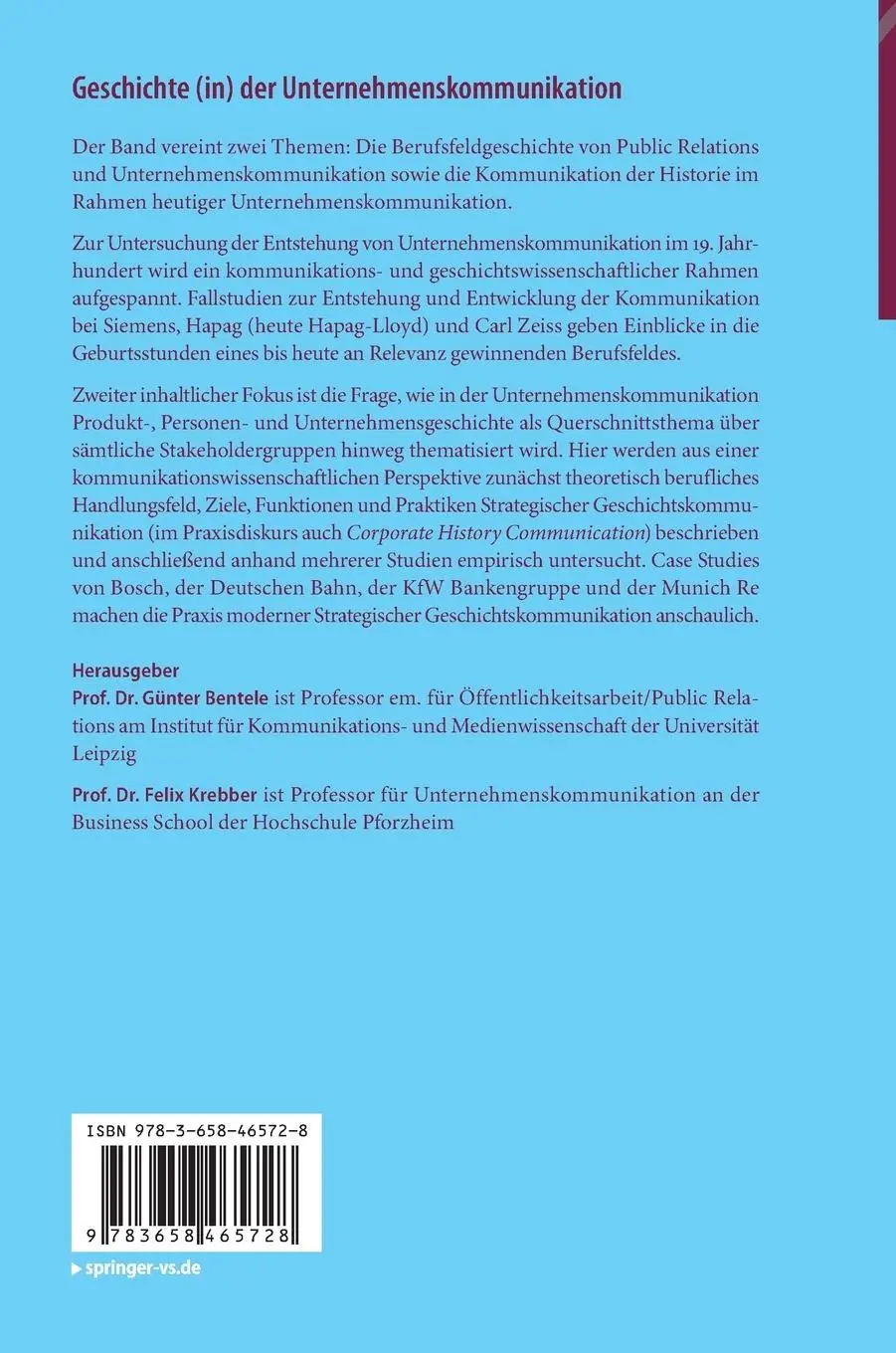 Rückseite: 9783658465728 | Geschichte (in) der Unternehmenskommunikation | Felix Krebber (u. a.)