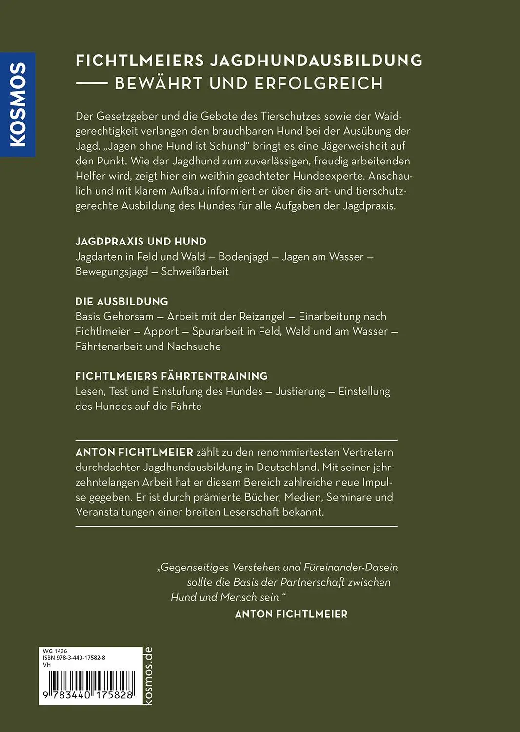 Rückseite: 9783440175828 | Die Ausbildung des Jagdhundes | Anton Fichtlmeier (u. a.) | Buch