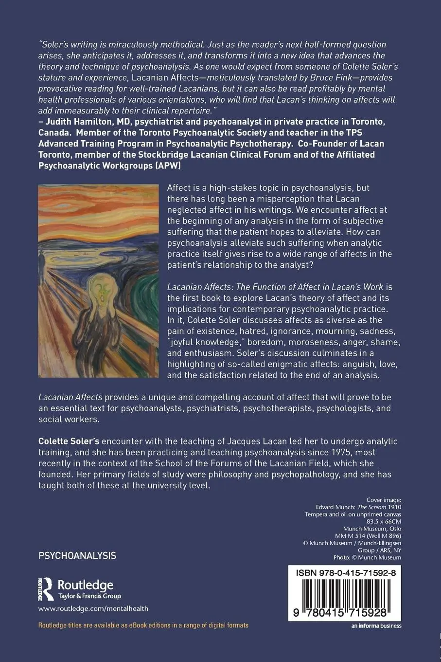 Rückseite: 9780415715928 | Lacanian Affects | The function of affect in Lacan's work | Soler