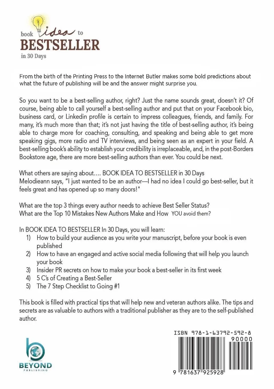 Rückseite: 9781637925928 | BOOK IDEA TO BESTSELLER IN 30 DAYS | Michael D. Butler | Taschenbuch
