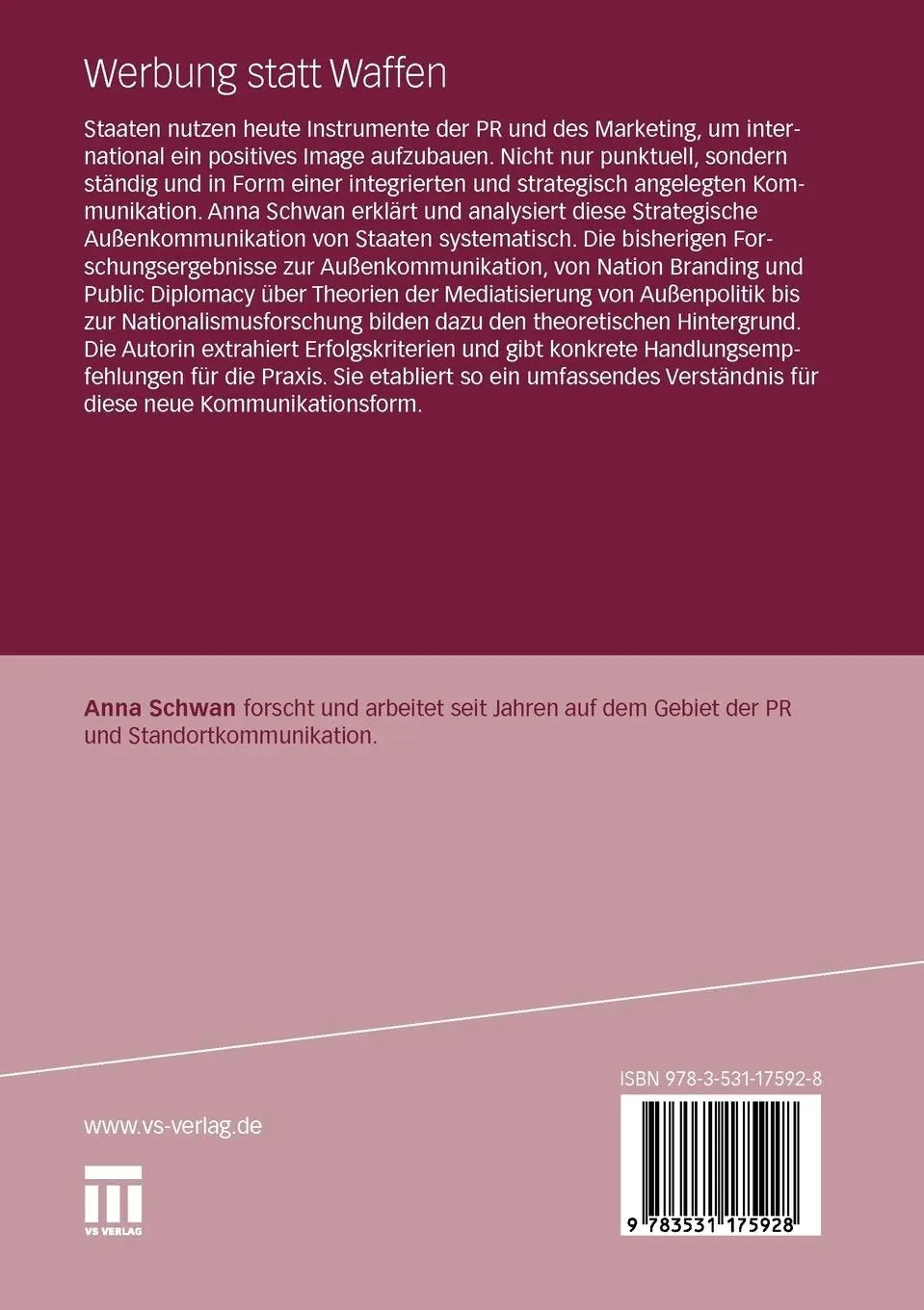 Rückseite: 9783531175928 | Werbung statt Waffen | Anna Schwan | Taschenbuch | 397 S. | Deutsch