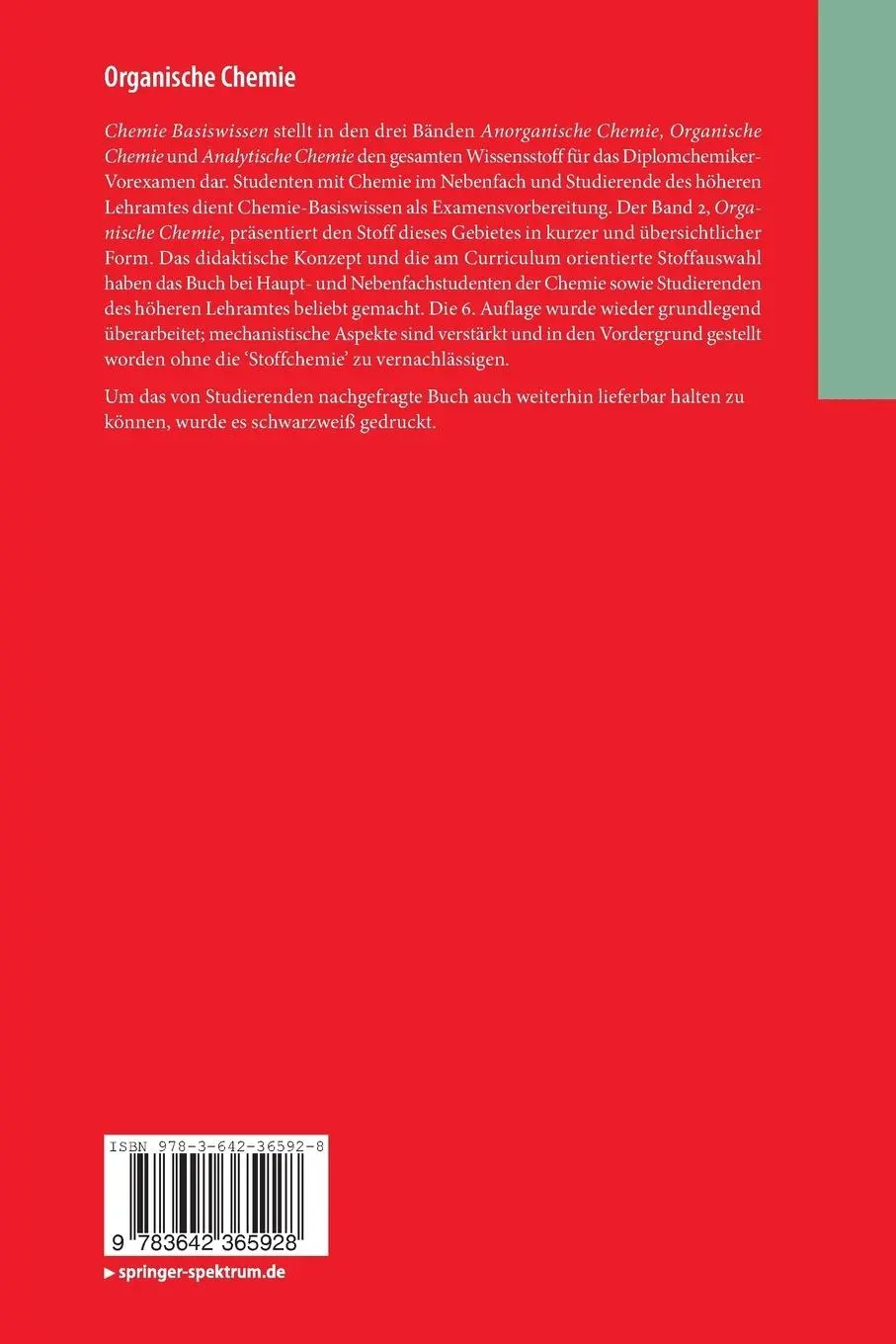 Rückseite: 9783642365928 | Organische Chemie | Chemie-Basiswissen II | Hans Peter Latscha (u. a.)