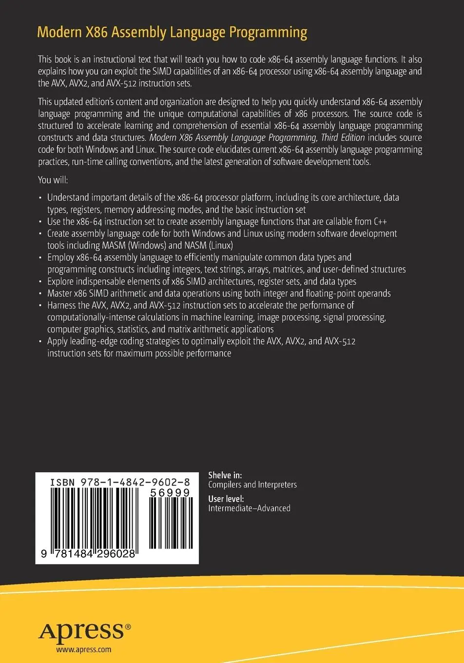 Rückseite: 9781484296028 | Modern X86 Assembly Language Programming | Daniel Kusswurm | Buch | xx