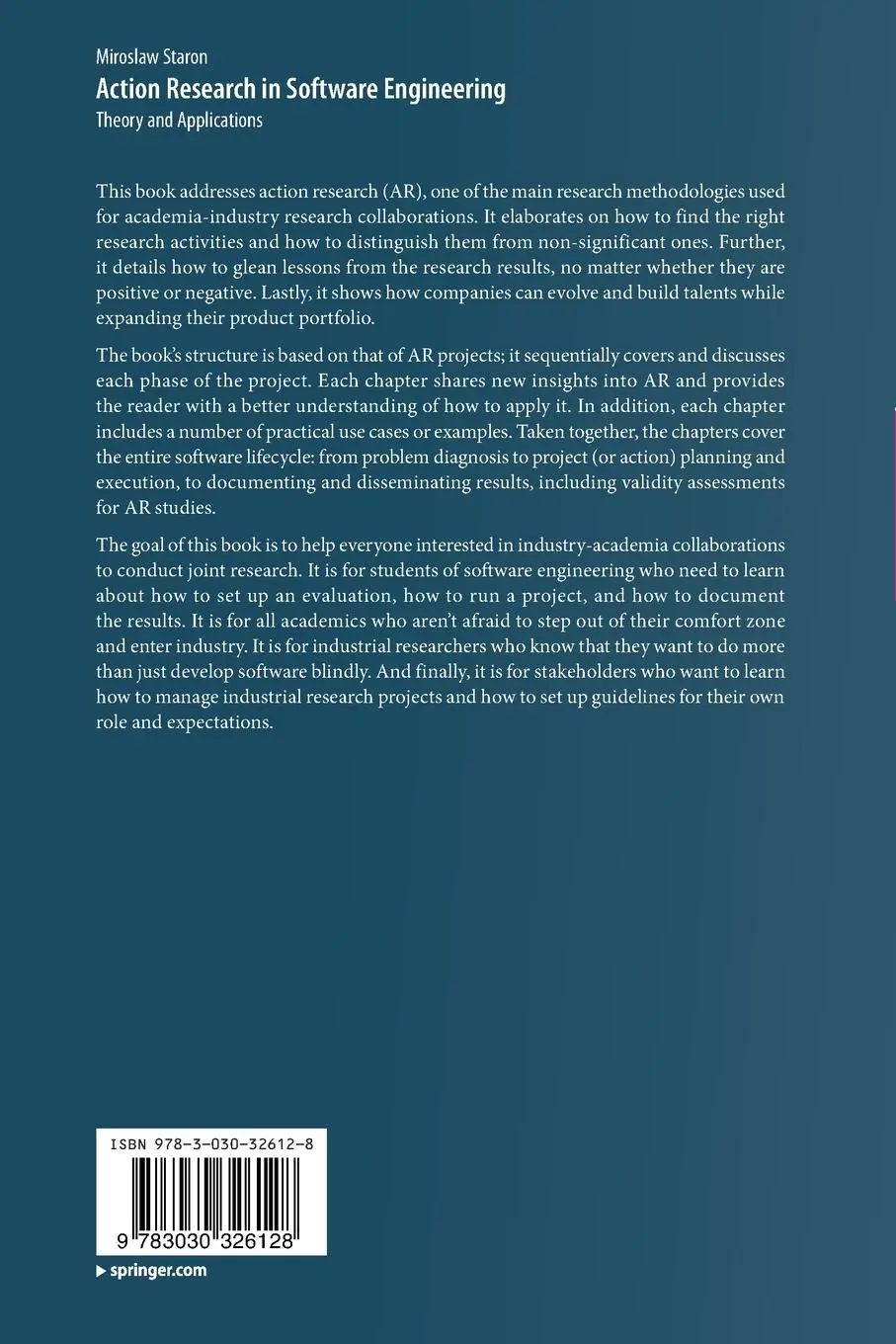 Rückseite: 9783030326128 | Action Research in Software Engineering | Theory and Applications