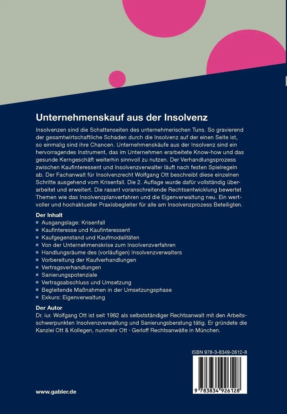 Rückseite: 9783834926128 | Unternehmenskauf aus der Insolvenz | Ein Praxisleitfaden | Ott | Buch