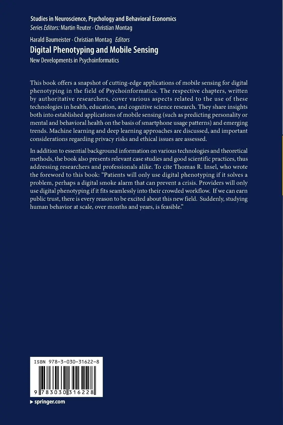 Rückseite: 9783030316228 | Digital Phenotyping and Mobile Sensing | Christian Montag (u. a.) | xx