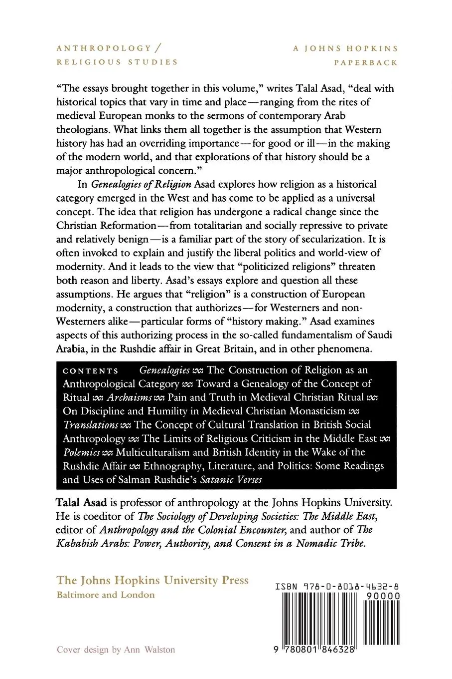 Rückseite: 9780801846328 | Genealogies of Religion | Talal Asad | Taschenbuch | Englisch | 1993