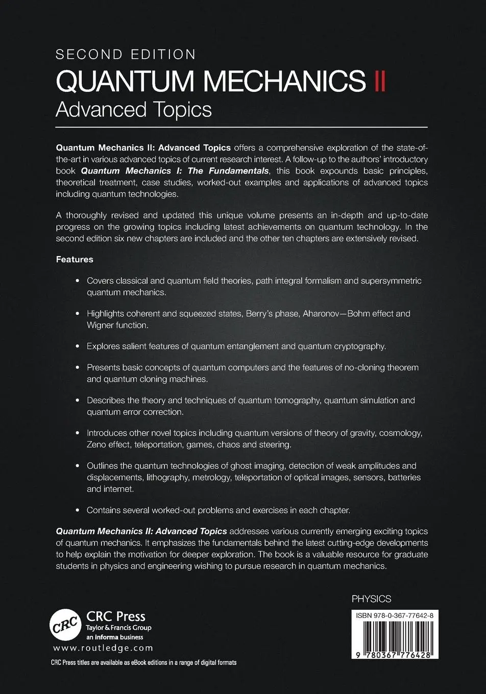 Rückseite: 9780367776428 | Quantum Mechanics II | Advanced Topics | S. Rajasekar (u. a.) | Buch