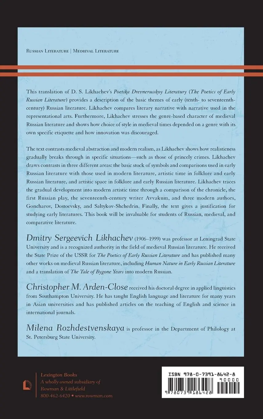 Rückseite: 9780739186428 | The Poetics of Early Russian Literature | D. S. Likhachev | Buch