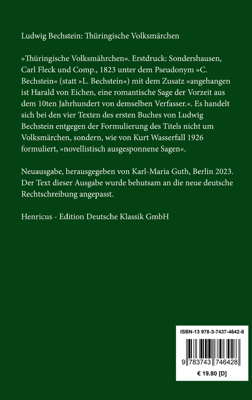 Rückseite: 9783743746428 | Thüringische Volksmärchen | Ludwig Bechstein | Buch | 76 S. | Deutsch