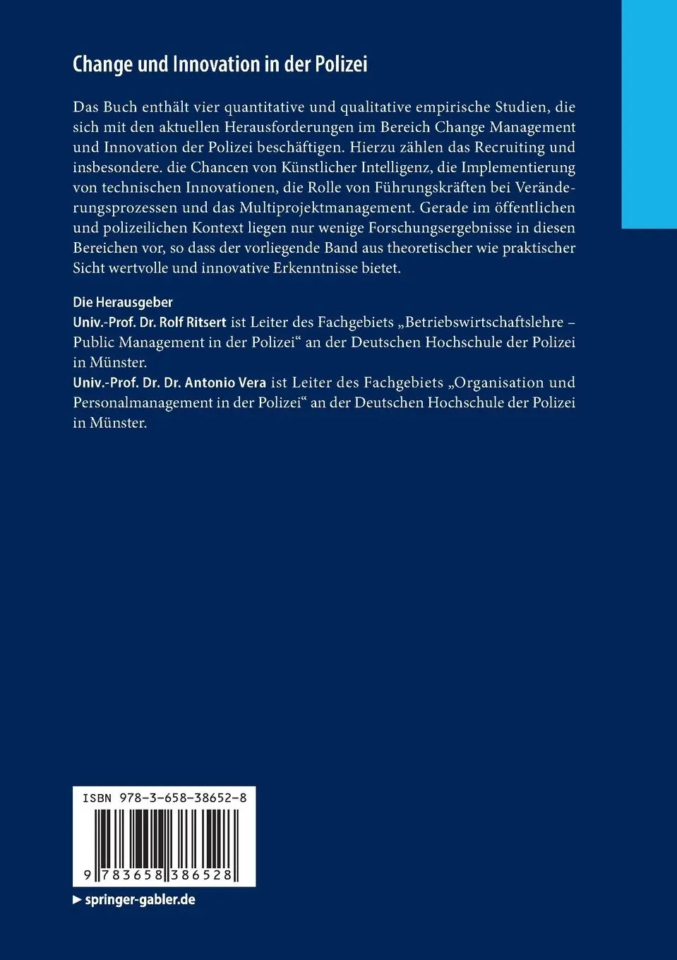 Rückseite: 9783658386528 | Change und Innovation in der Polizei | Antonio Vera (u. a.) | Buch