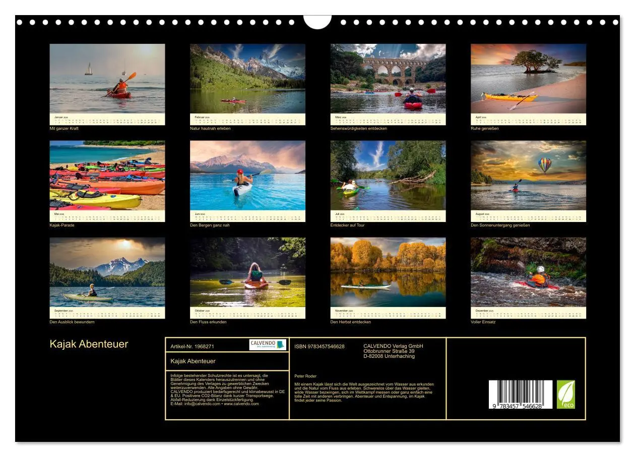 Bild: 9783457546628 | Kajak Abenteuer (Wandkalender 2026 DIN A3 quer), CALVENDO...