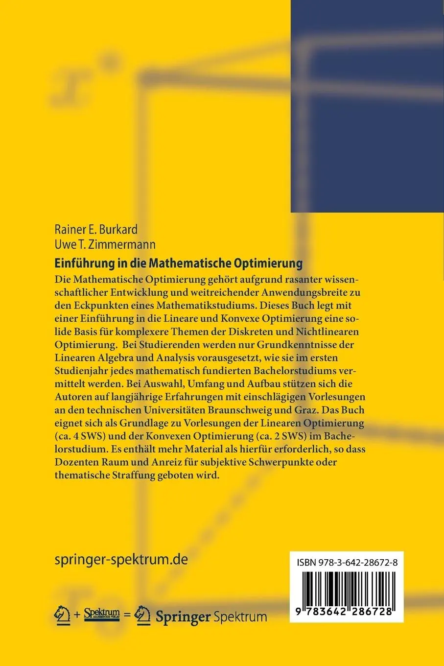 Rückseite: 9783642286728 | Einführung in die Mathematische Optimierung | Zimmermann (u. a.) | xii
