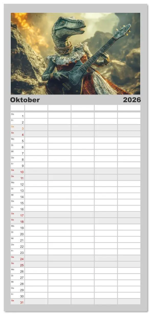 Bild: 9783516616828 | Familienplaner 2026 - Dinos rocken ab mit 5 Spalten (Wandkalender,...