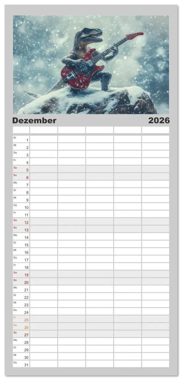 Bild: 9783516616828 | Familienplaner 2026 - Dinos rocken ab mit 5 Spalten (Wandkalender,...