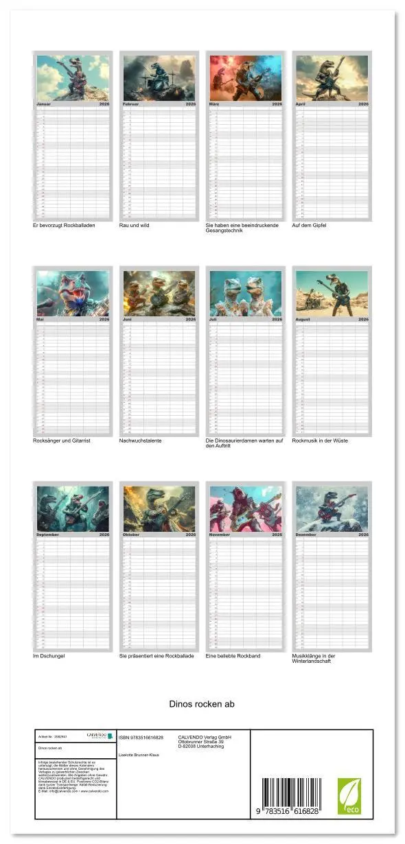 Bild: 9783516616828 | Familienplaner 2026 - Dinos rocken ab mit 5 Spalten (Wandkalender,...