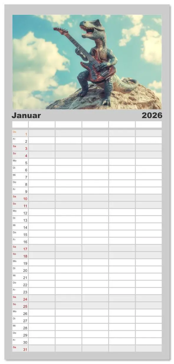 Bild: 9783516616828 | Familienplaner 2026 - Dinos rocken ab mit 5 Spalten (Wandkalender,...