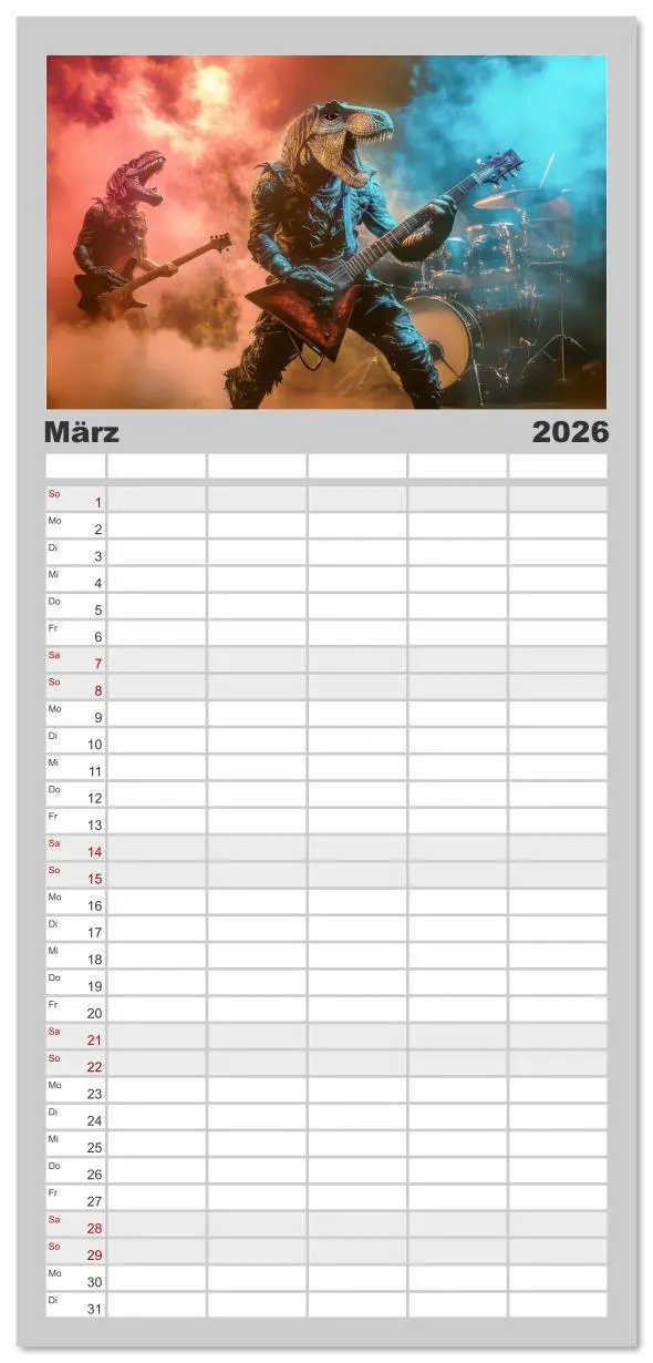Bild: 9783516616828 | Familienplaner 2026 - Dinos rocken ab mit 5 Spalten (Wandkalender,...