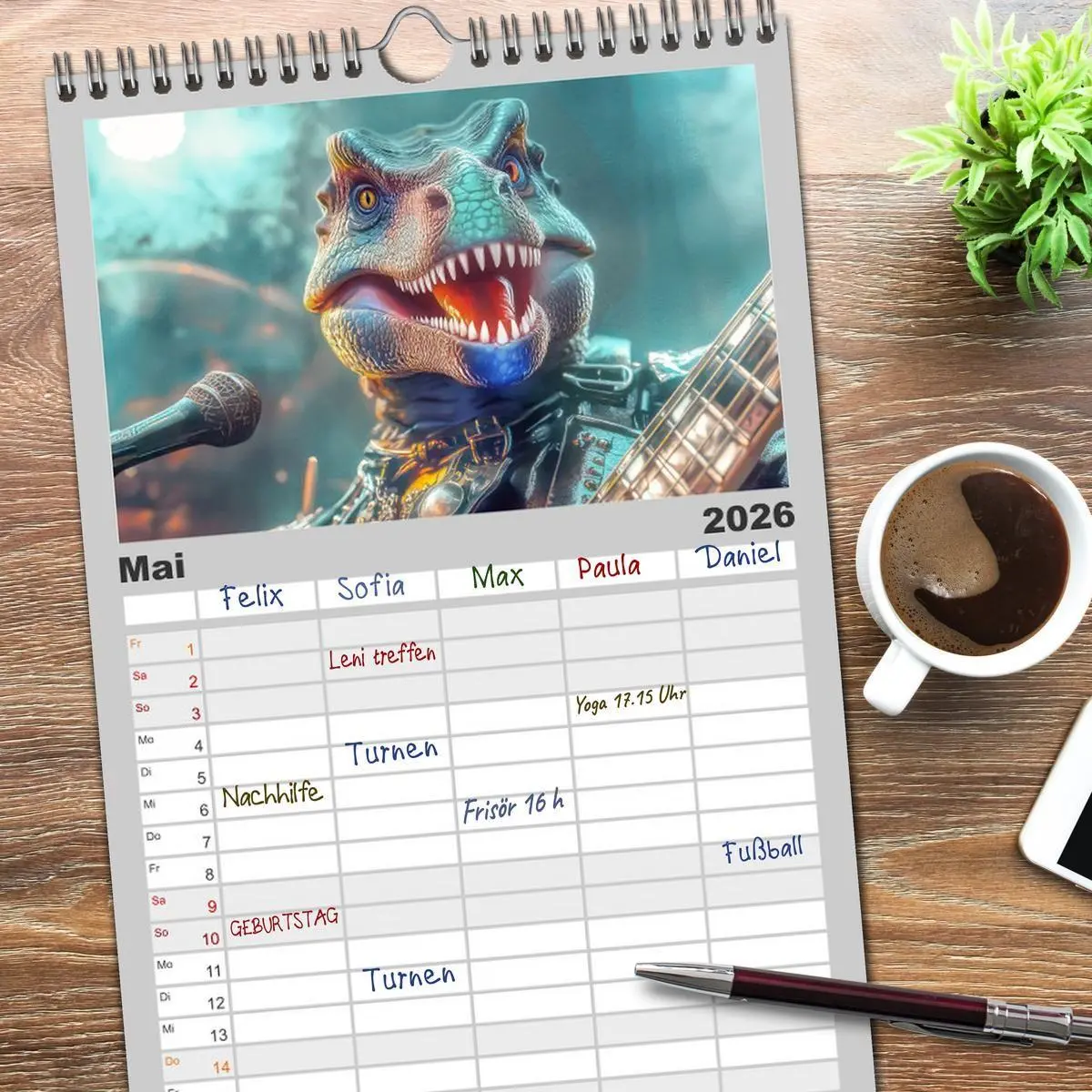 Bild: 9783516616828 | Familienplaner 2026 - Dinos rocken ab mit 5 Spalten (Wandkalender,...