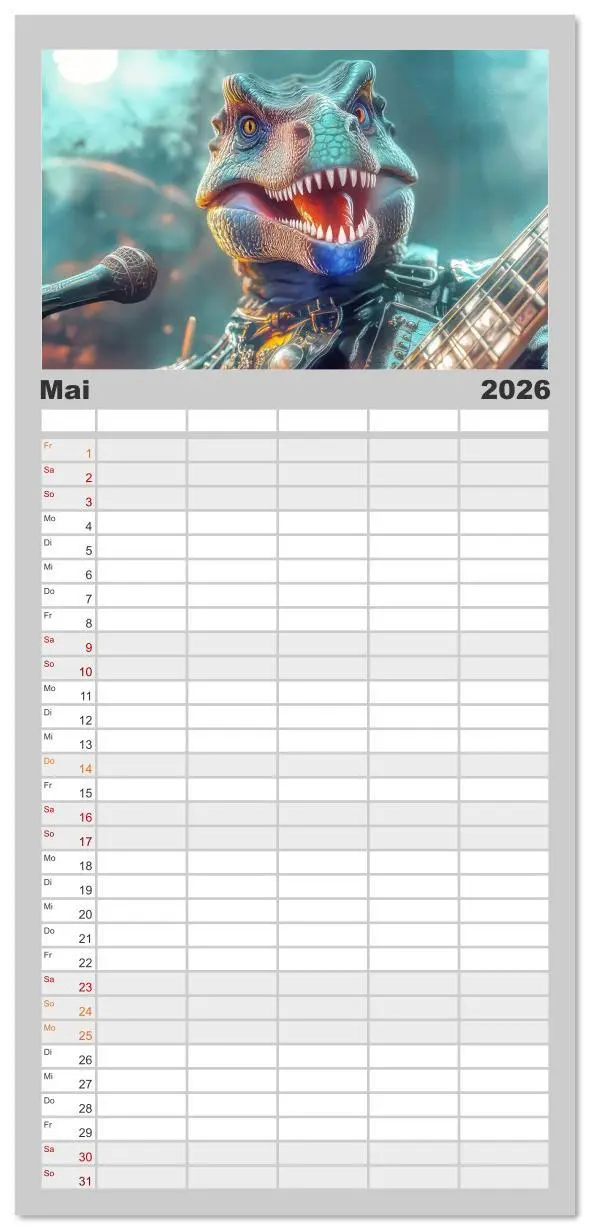 Bild: 9783516616828 | Familienplaner 2026 - Dinos rocken ab mit 5 Spalten (Wandkalender,...
