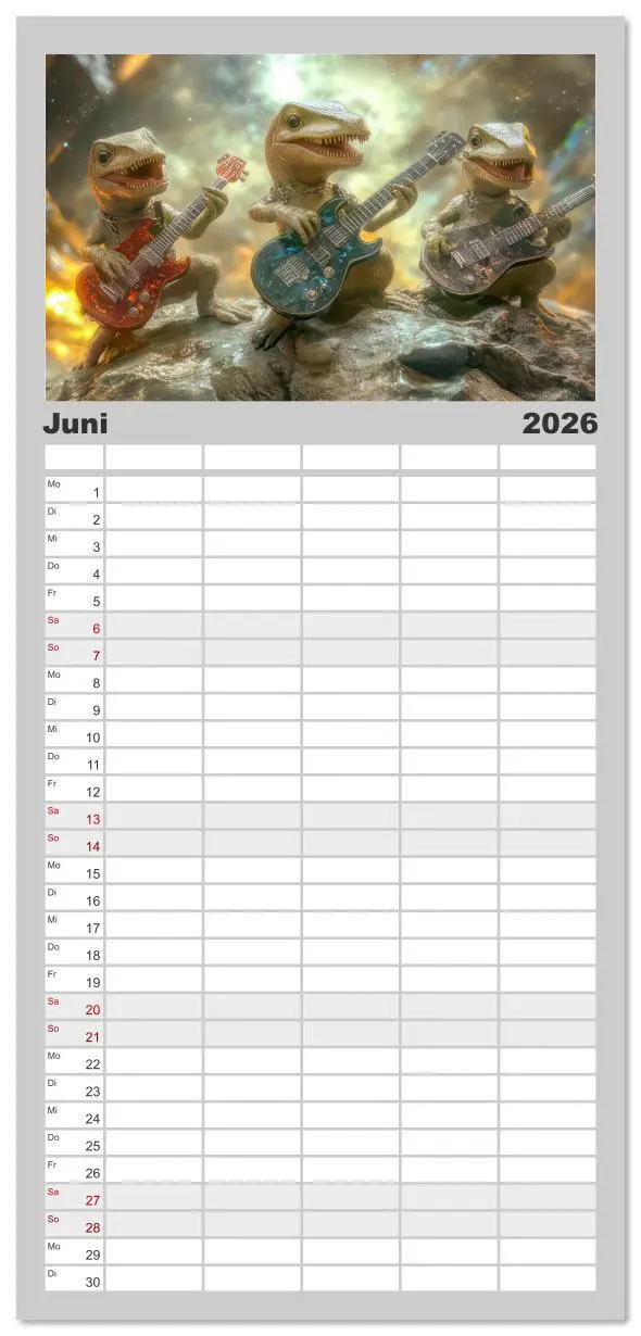 Bild: 9783516616828 | Familienplaner 2026 - Dinos rocken ab mit 5 Spalten (Wandkalender,...