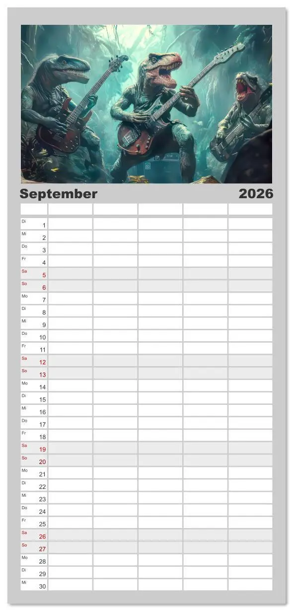 Bild: 9783516616828 | Familienplaner 2026 - Dinos rocken ab mit 5 Spalten (Wandkalender,...