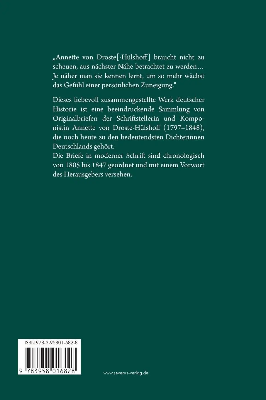 Rückseite: 9783958016828 | Briefe der Dichterin Annette von Droste-Hülshoff | Droste-Hülshoff