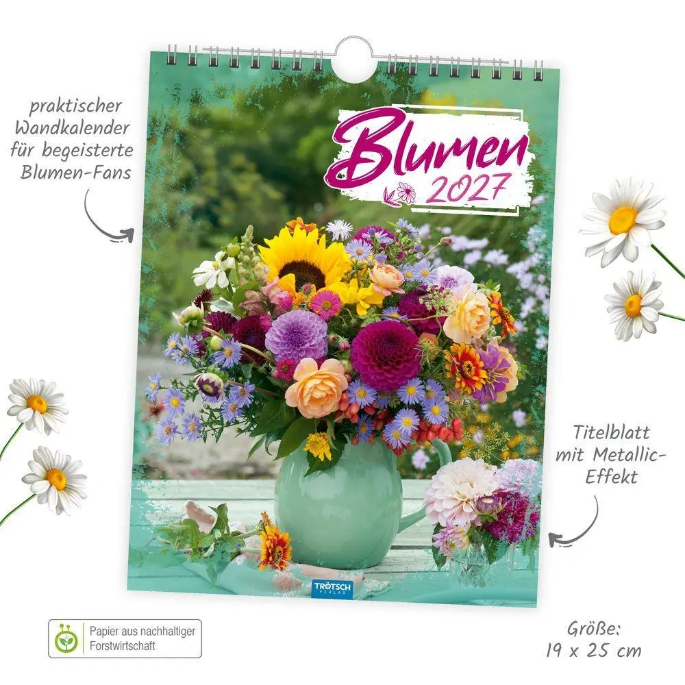 Bild: 9783988026828 | TRÖTSCH - Notizkalender zum Hängen Blumen 2027 | KG | Kalender | 24 S.