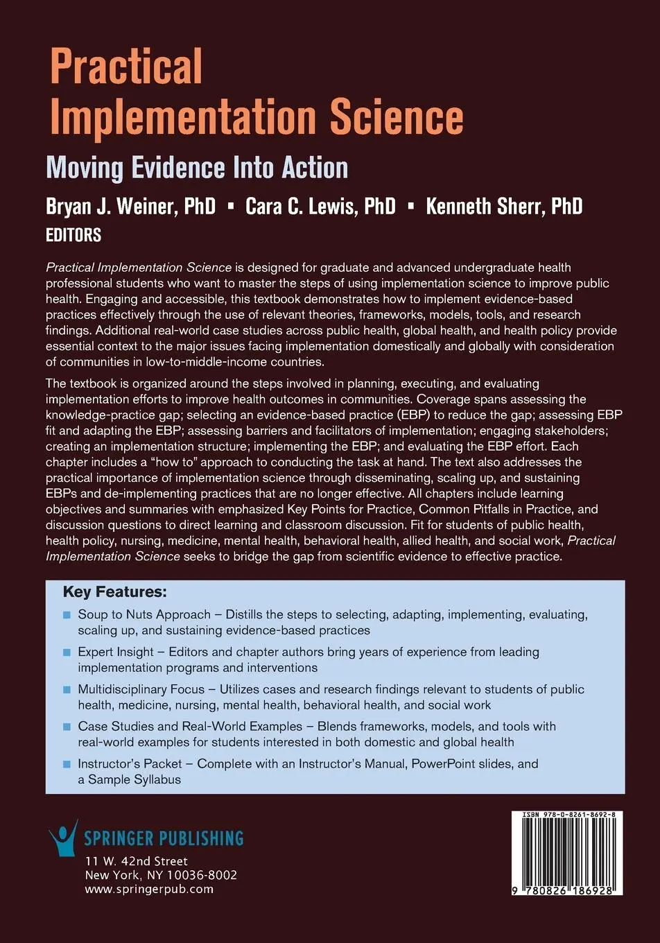 Rückseite: 9780826186928 | Practical Implementation Science | Moving Evidence into Action | Buch