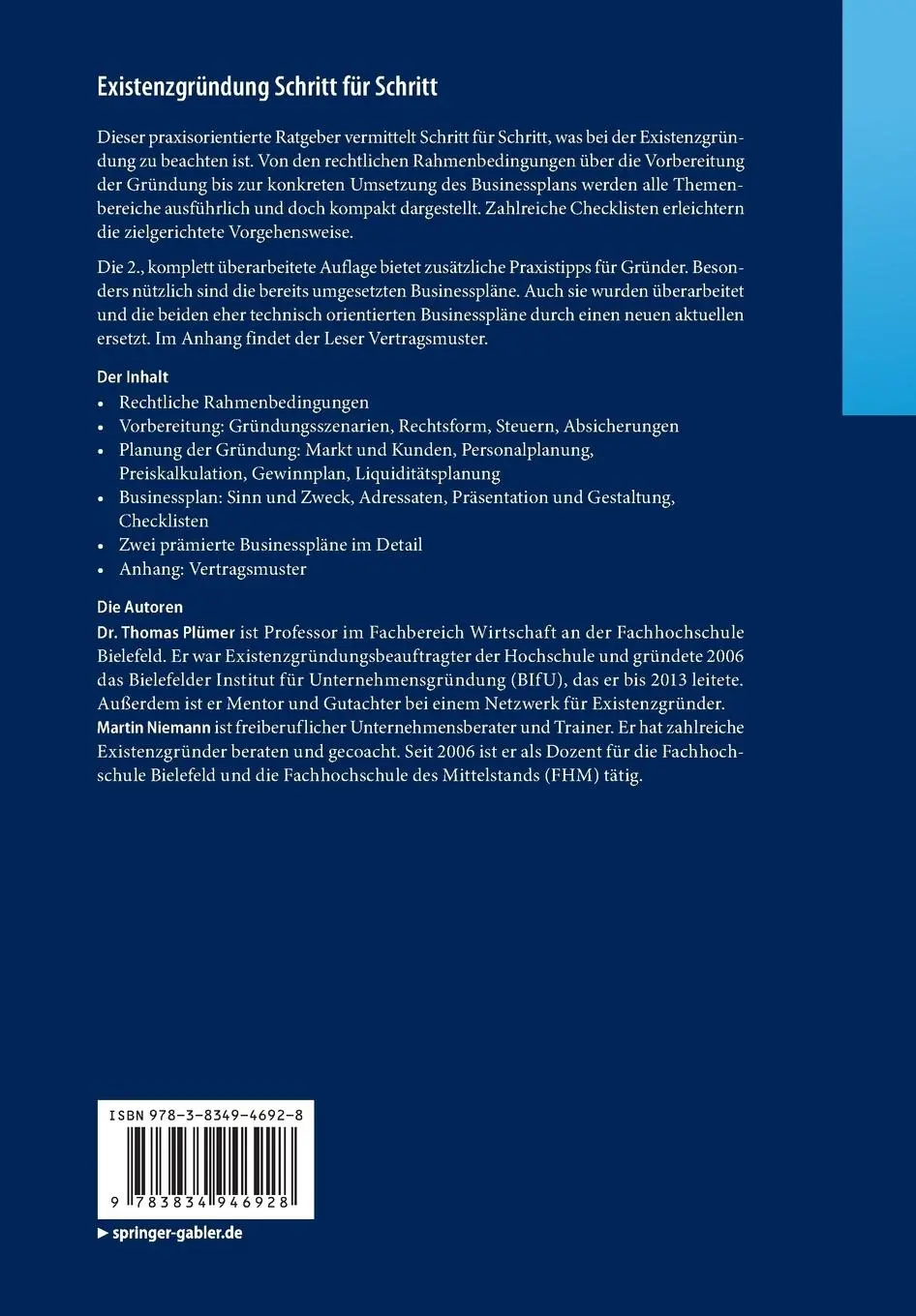 Rückseite: 9783834946928 | Existenzgründung Schritt für Schritt | Martin Niemann (u. a.) | Buch