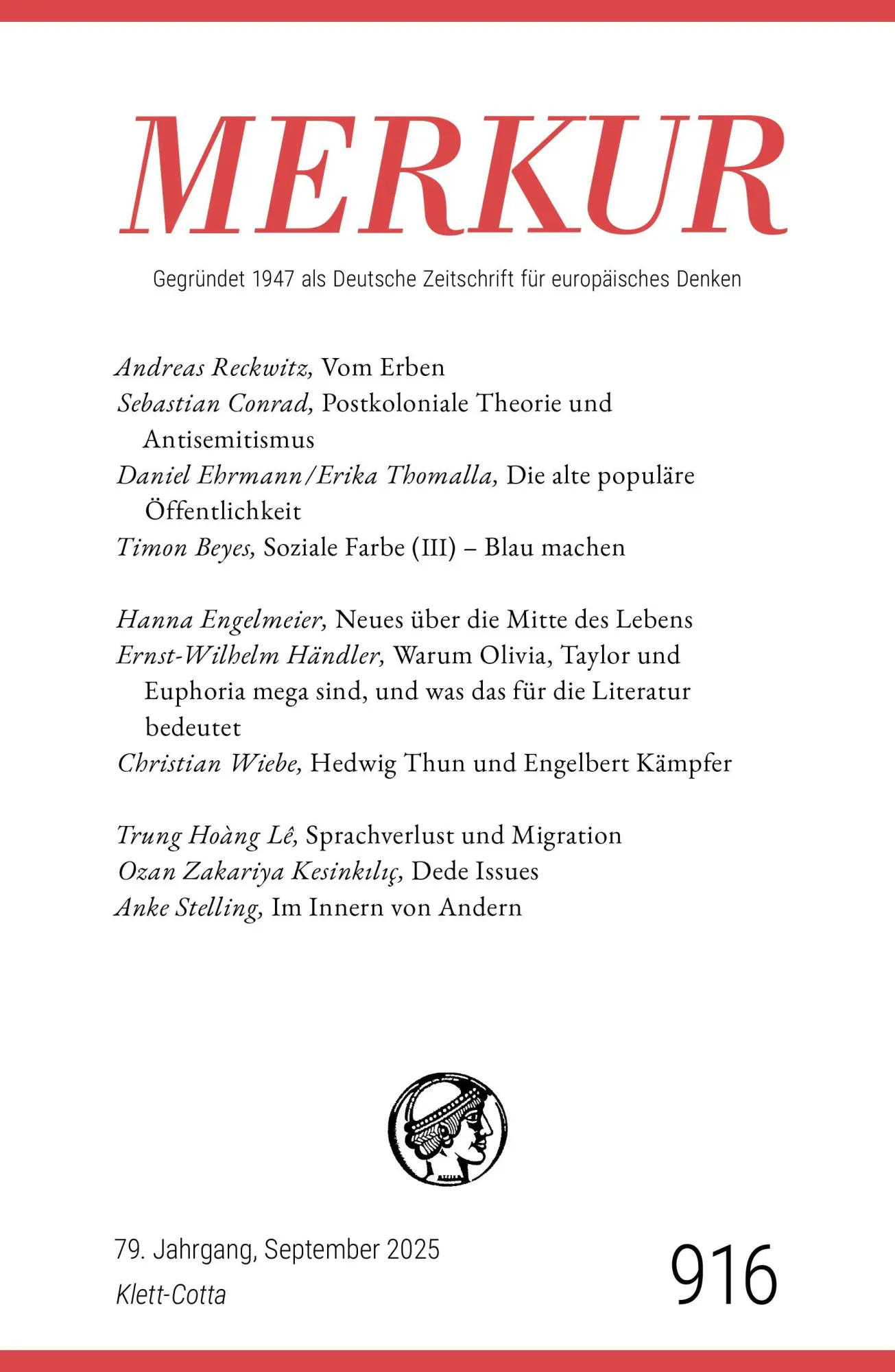 Cover: 9783608977028 | MERKUR 9/2025, Jg.79 | Nr. 916, Heft 09, September 2025 | Taschenbuch