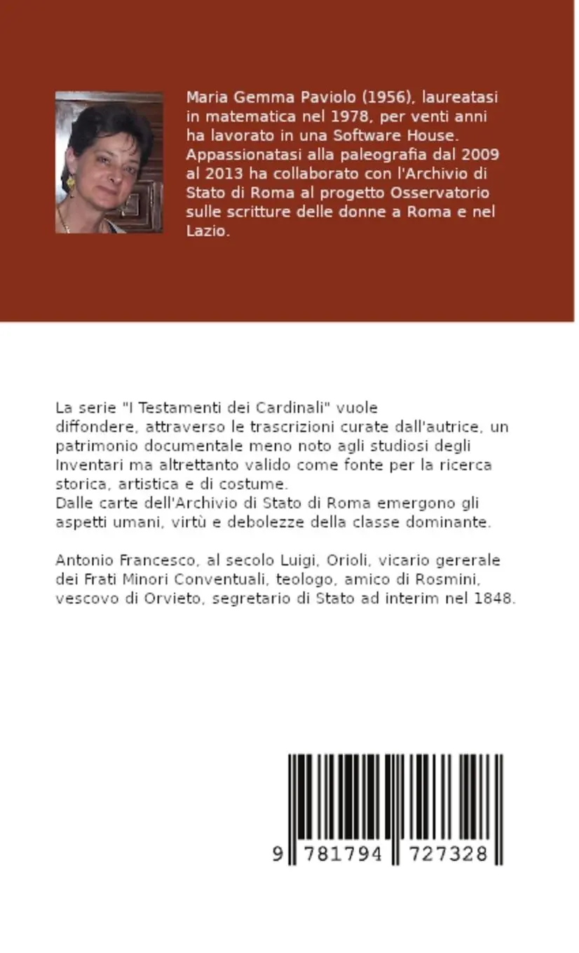 Rückseite: 9781794727328 | I Testamenti dei Cardinali | Antonio Francesco Orioli (1778-1852)