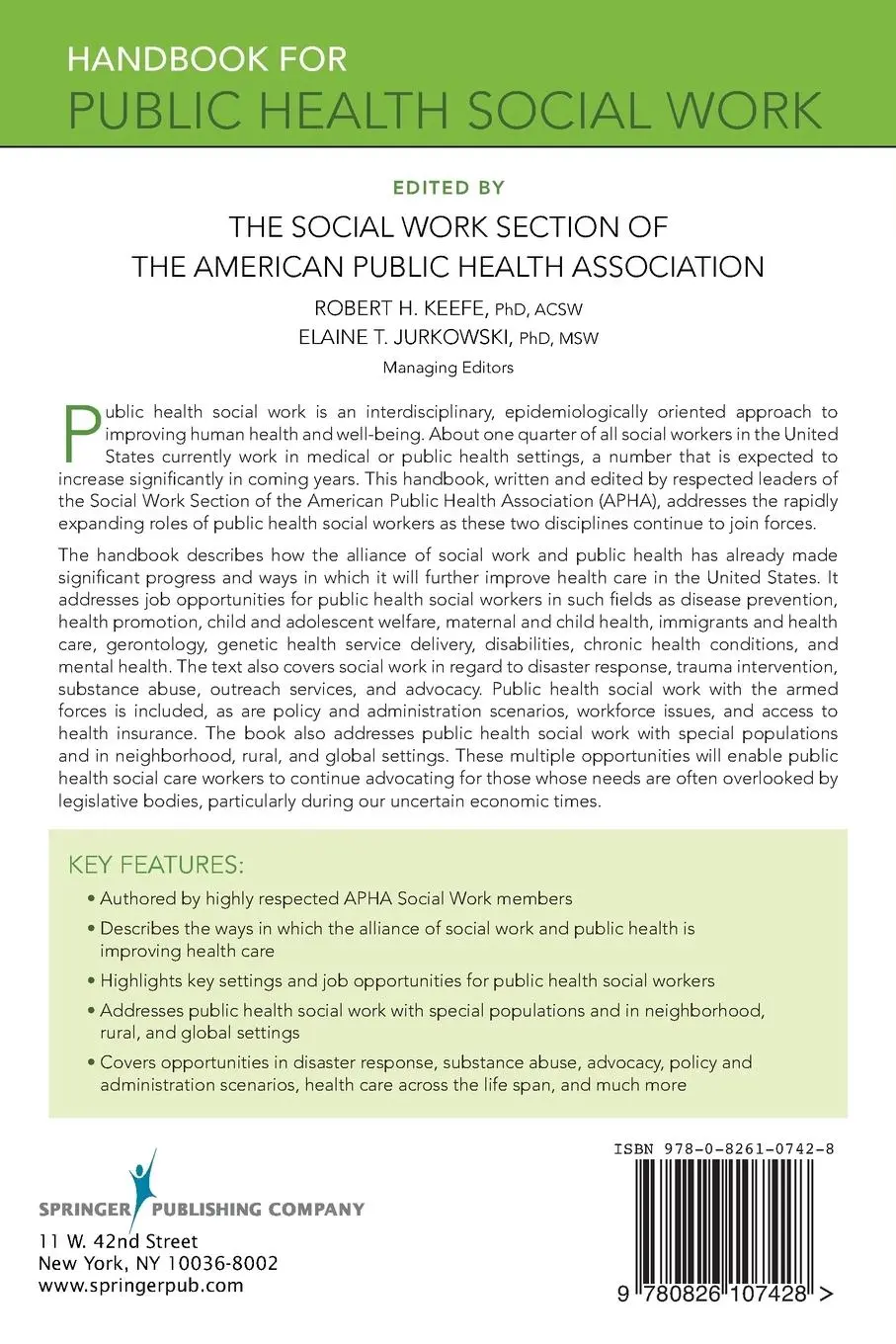 Rückseite: 9780826107428 | Handbook for Public Health Social Work | American | Taschenbuch | 2012