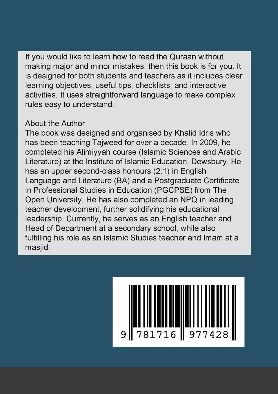 Rückseite: 9781716977428 | Tajweed Simplified | For All Ages | Maulana Khalid Idris | Taschenbuch