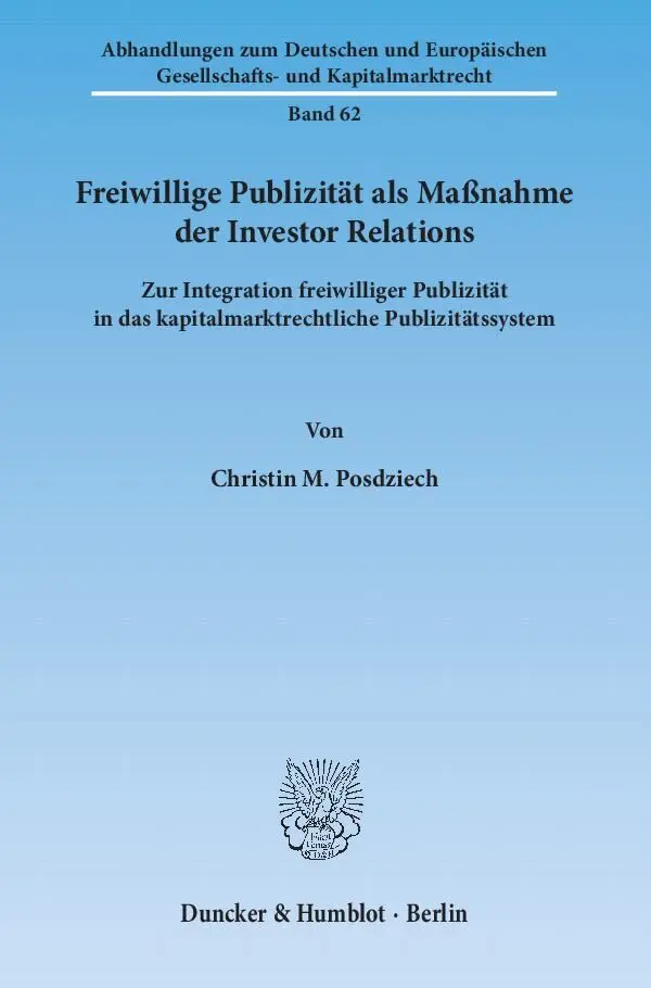 Cover: 9783428137428 | Freiwillige Publizität als Maßnahme der Investor Relations. | Buch