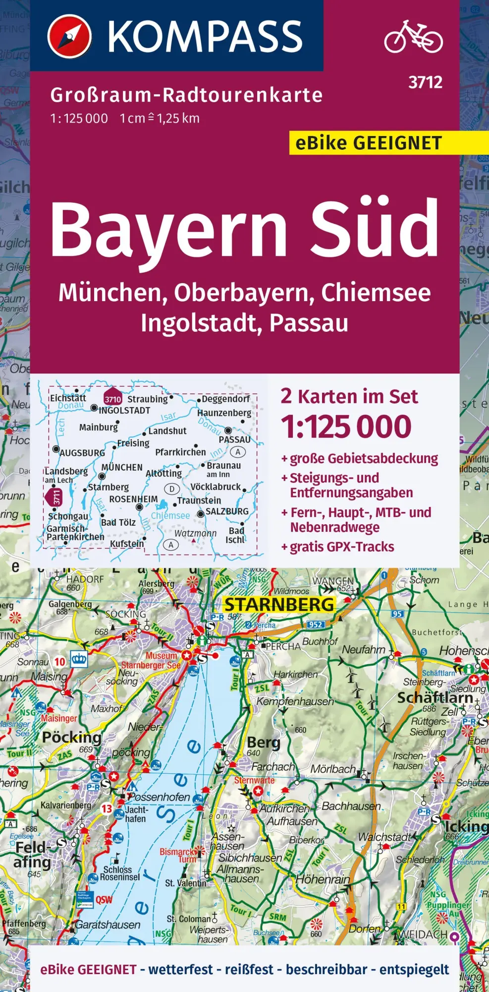 Cover: 9783991217428 | KOMPASS Großraum-Radtourenkarte 3712 Bayern Süd, Oberbayern,...