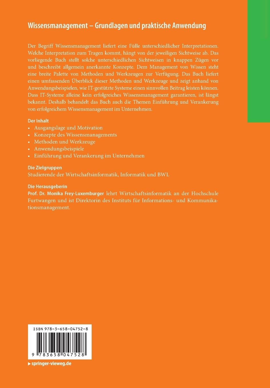 Rückseite: 9783658047528 | Wissensmanagement - Grundlagen und praktische Anwendung | Taschenbuch